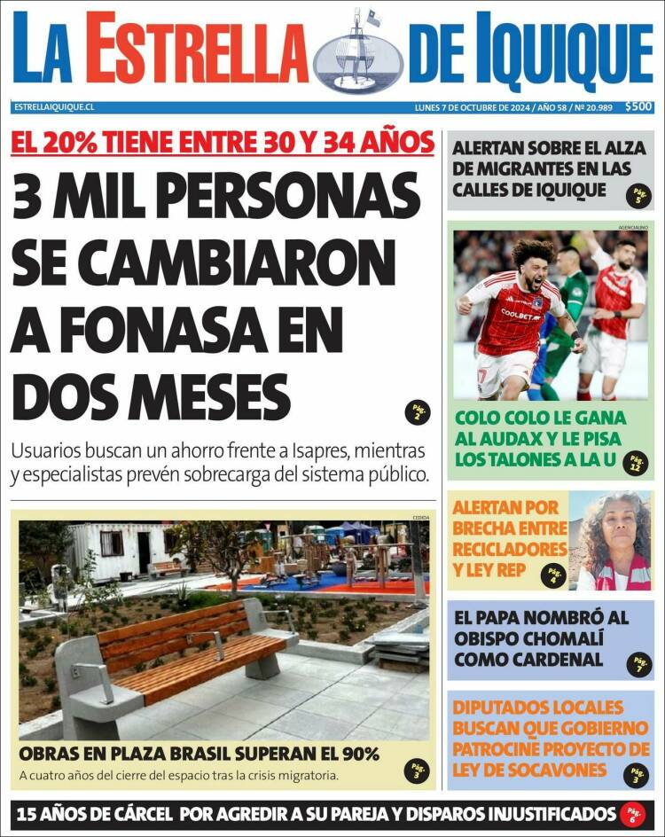 Portada de La Estrella de Iquique (Chile)