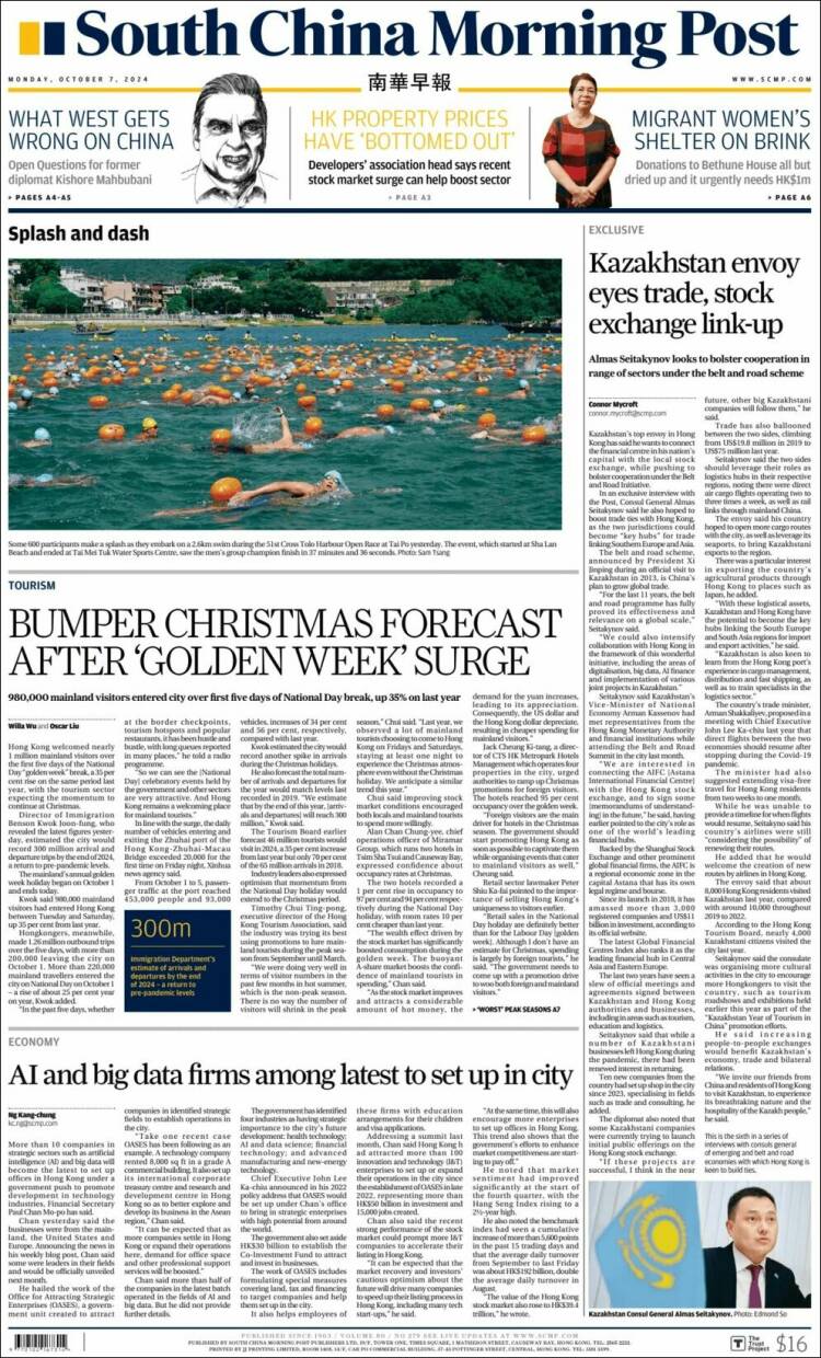 Portada de South China Morning Post (China)