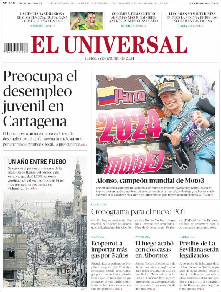 Portada de El Universal (Colombia)