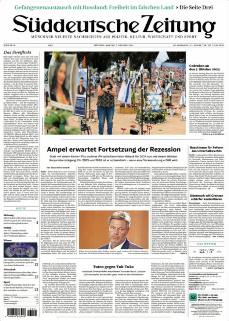 Portada de Sueddeutsche (Alemania)