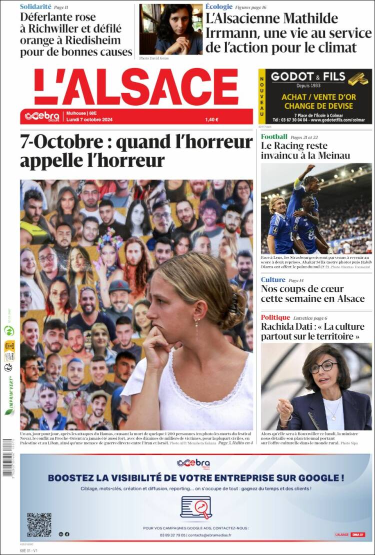 Portada de Journal L'Alsace (Francia)