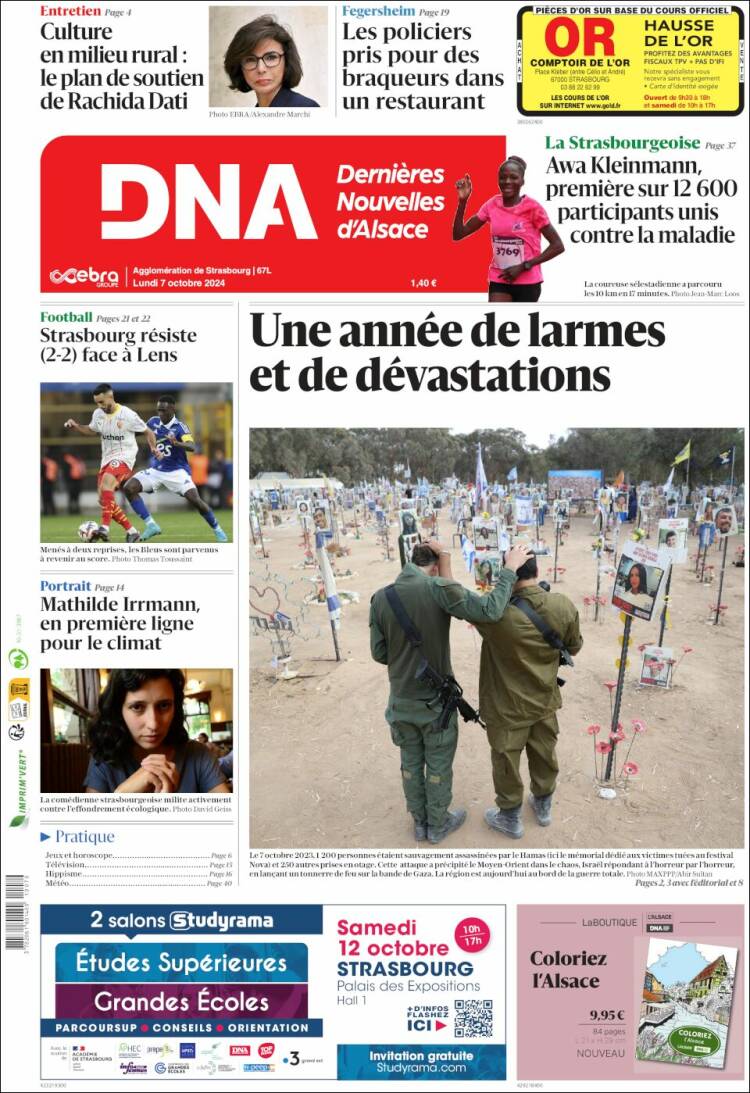 Portada de Les Dernières Nouvelles d'Alsace (Francia)