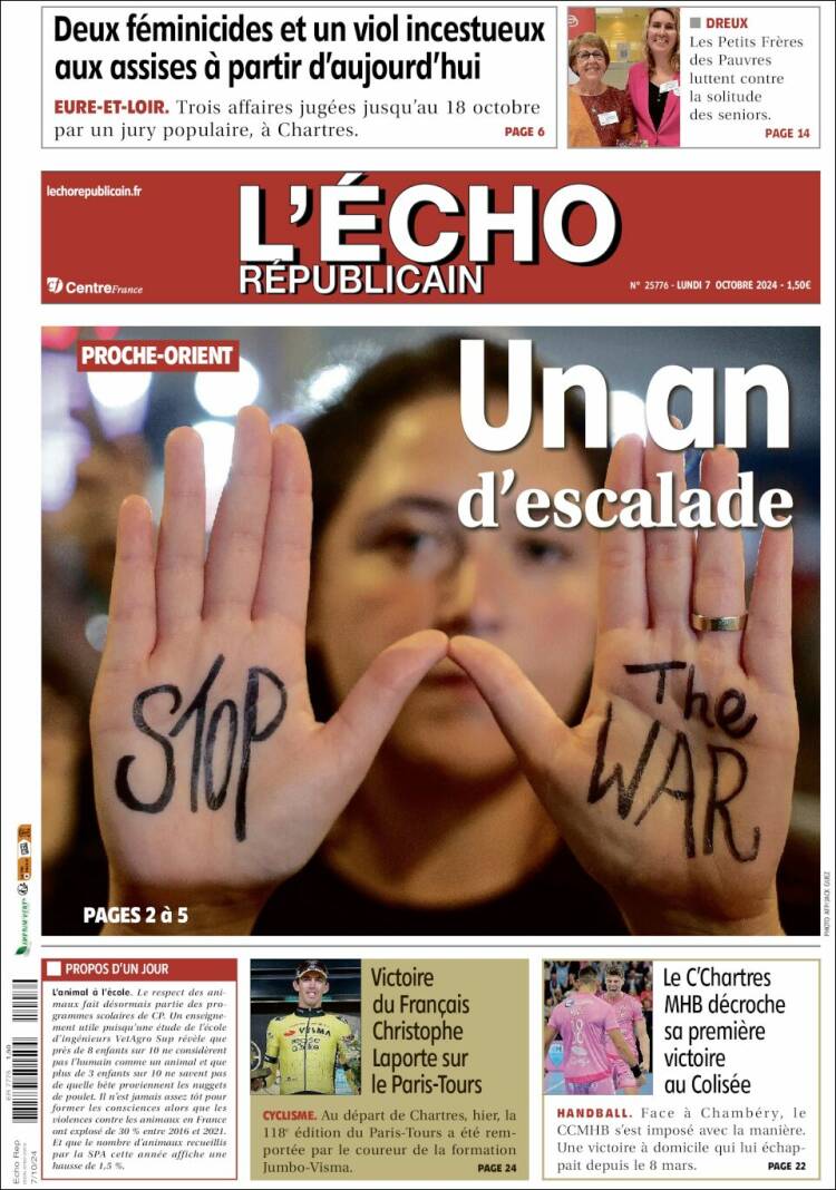 Portada de L'Echo Républicain (Francia)