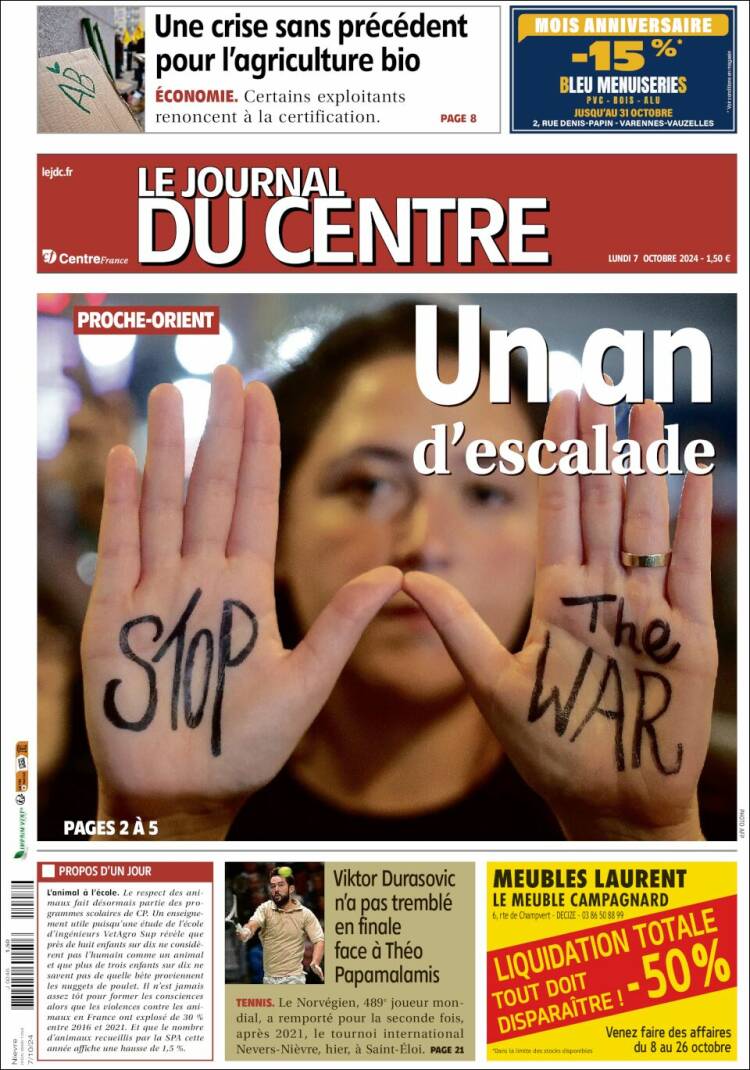 Portada de Le Journal du Centre (Francia)