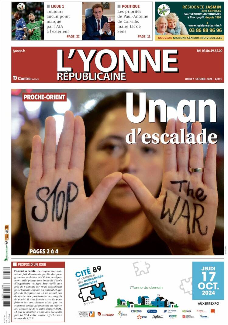 Portada de L'Yonne-Républicaine (Francia)