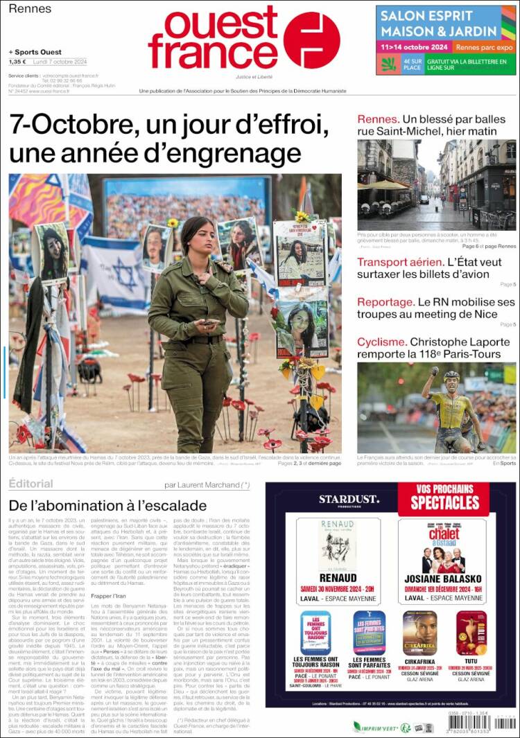 Portada de Ouest France (Francia)