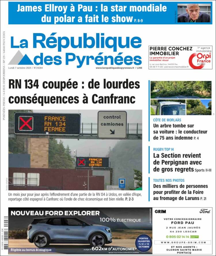 Portada de La République des Pyrénées (Francia)