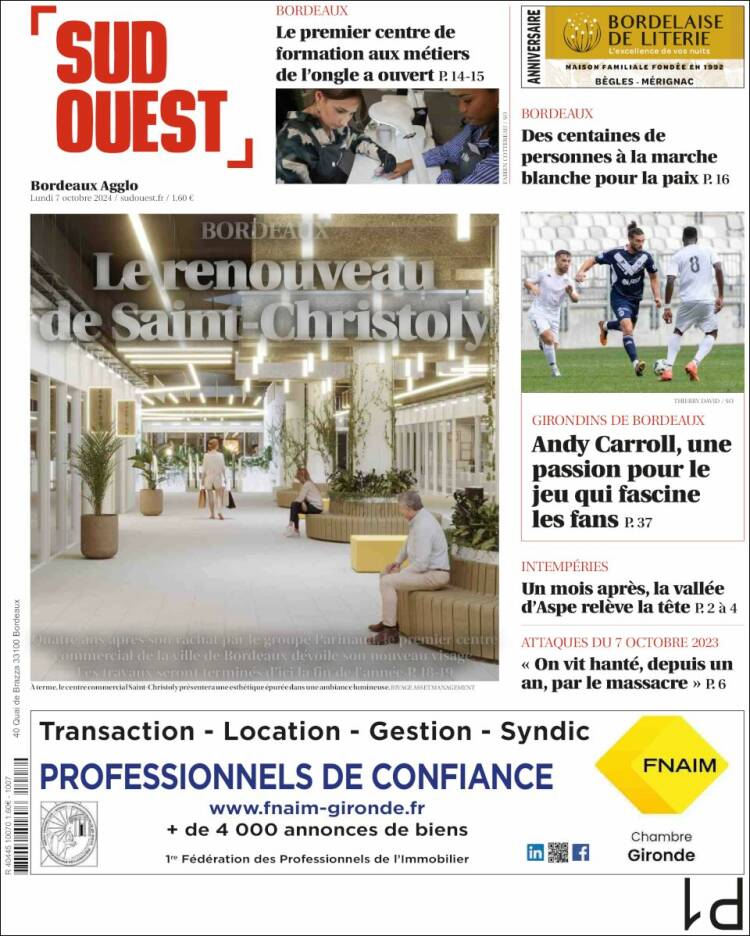 Portada de Sud Ouest (Francia)