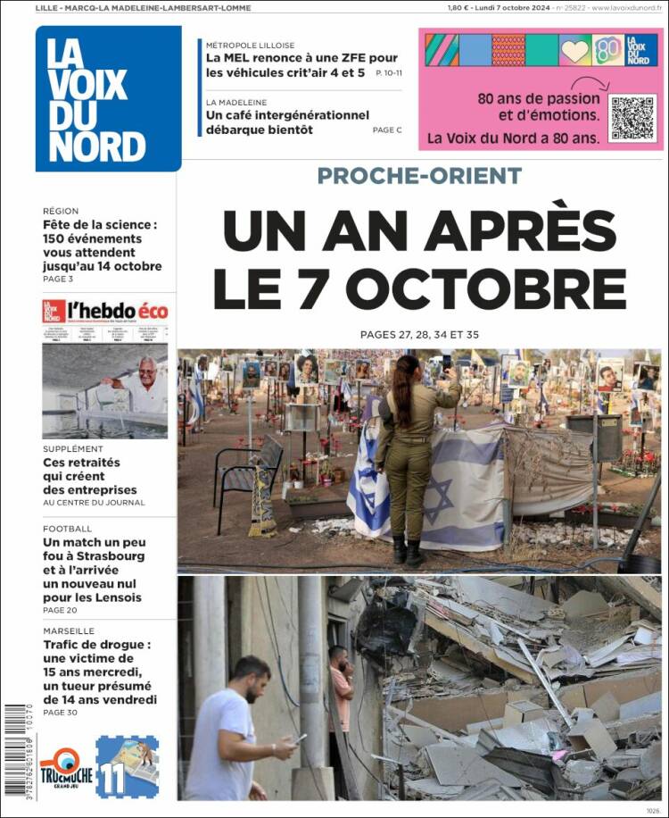 Portada de La Voix du Nord (Francia)