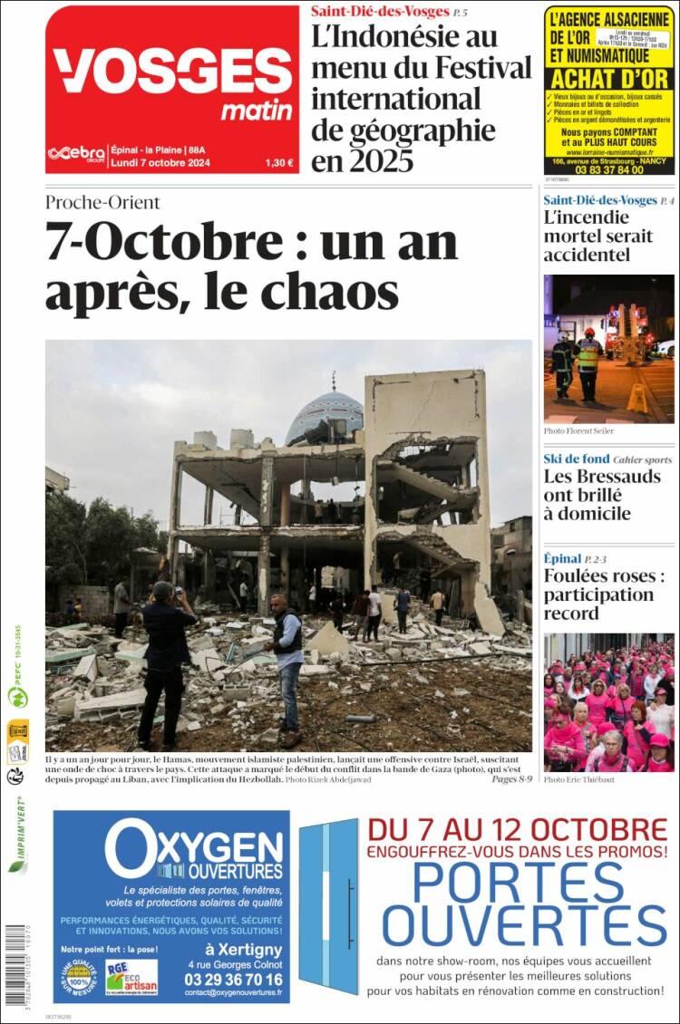 Portada de Vosges Matin (Francia)