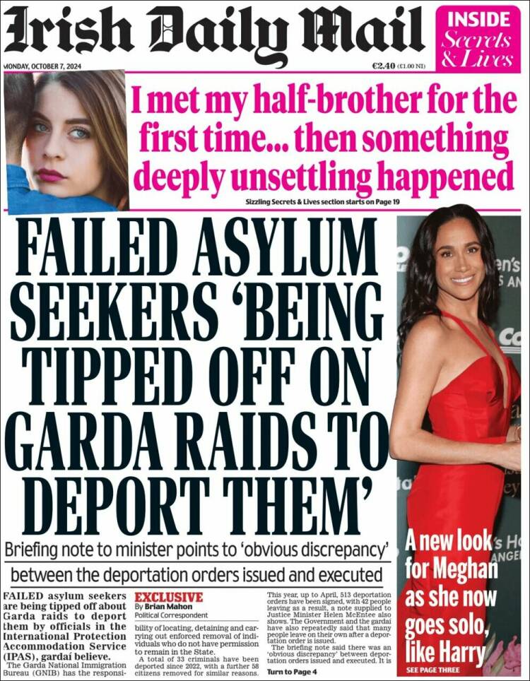 Portada de Irish Daily Mail (Irlanda)