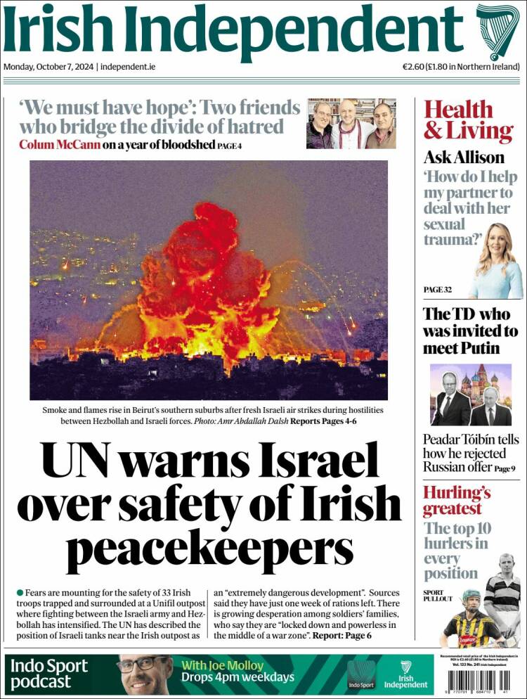 Portada de Irish Independent (Irlanda)