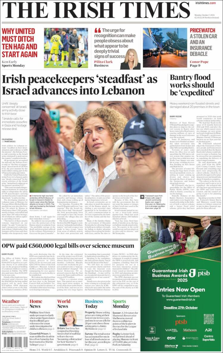 Portada de Irish Times (Irlanda)