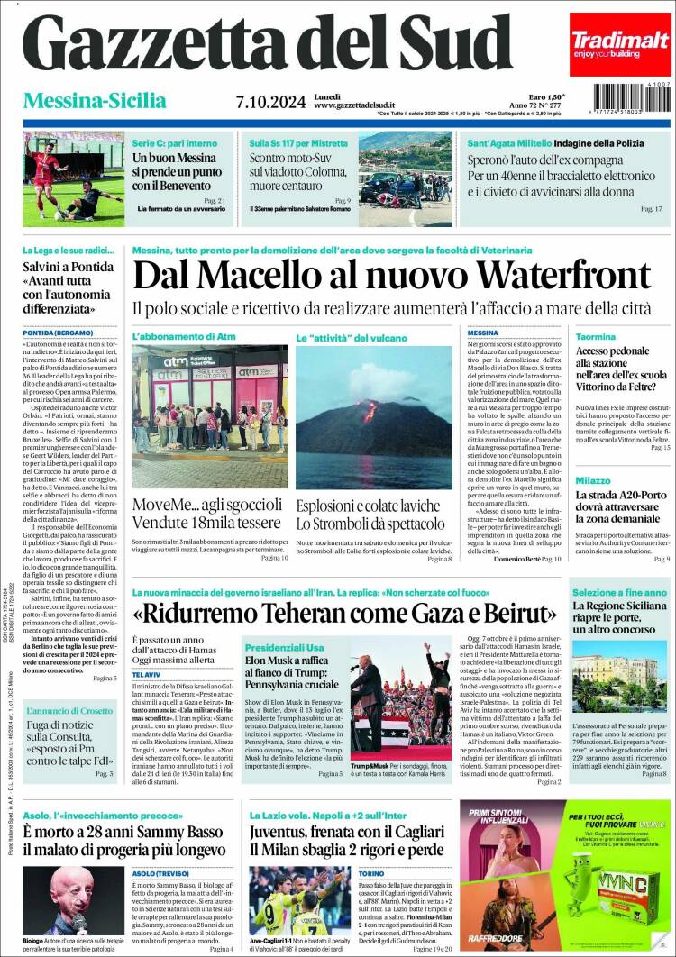 Portada de Gazzetta del Sud (Italia)