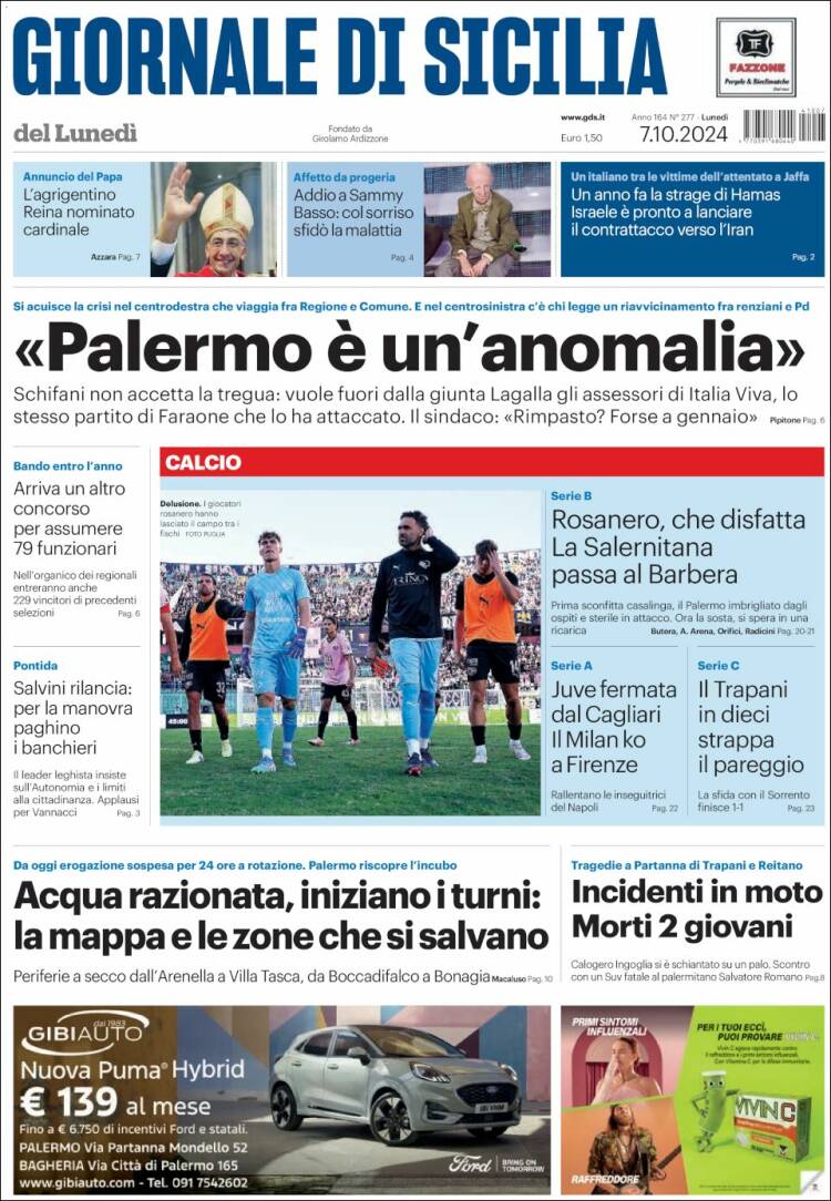 Portada de Giornale di Sicilia (Italia)