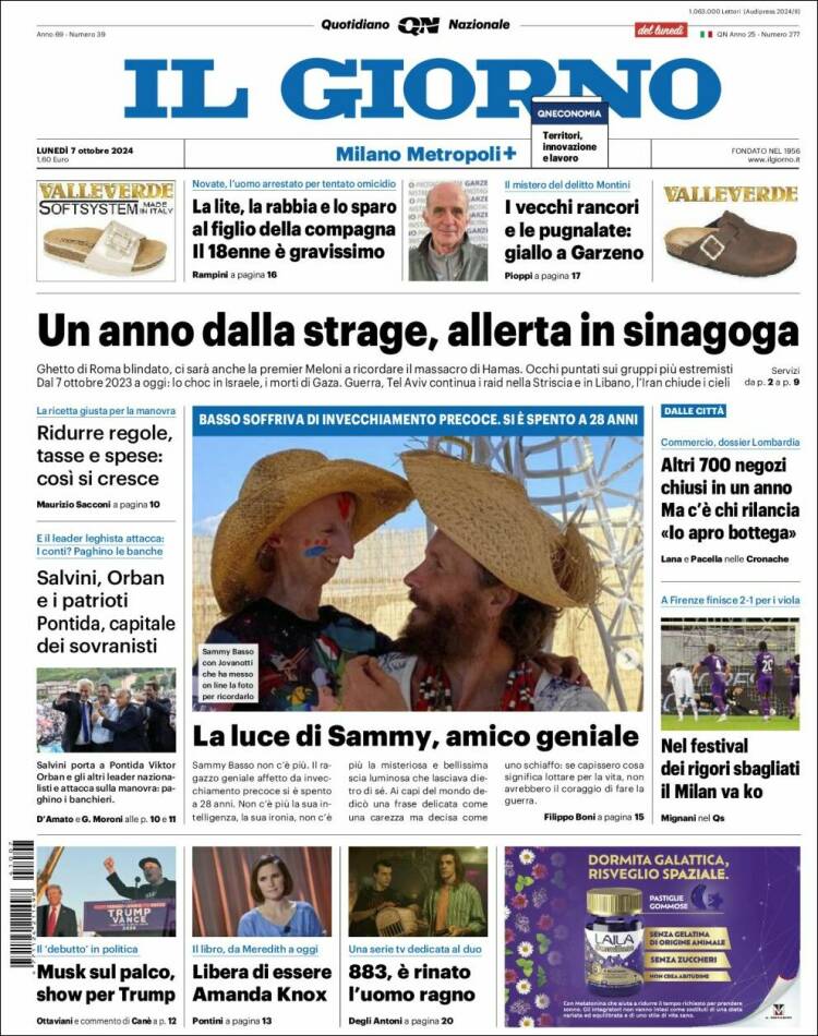 Portada de Il Giorno (Italia)