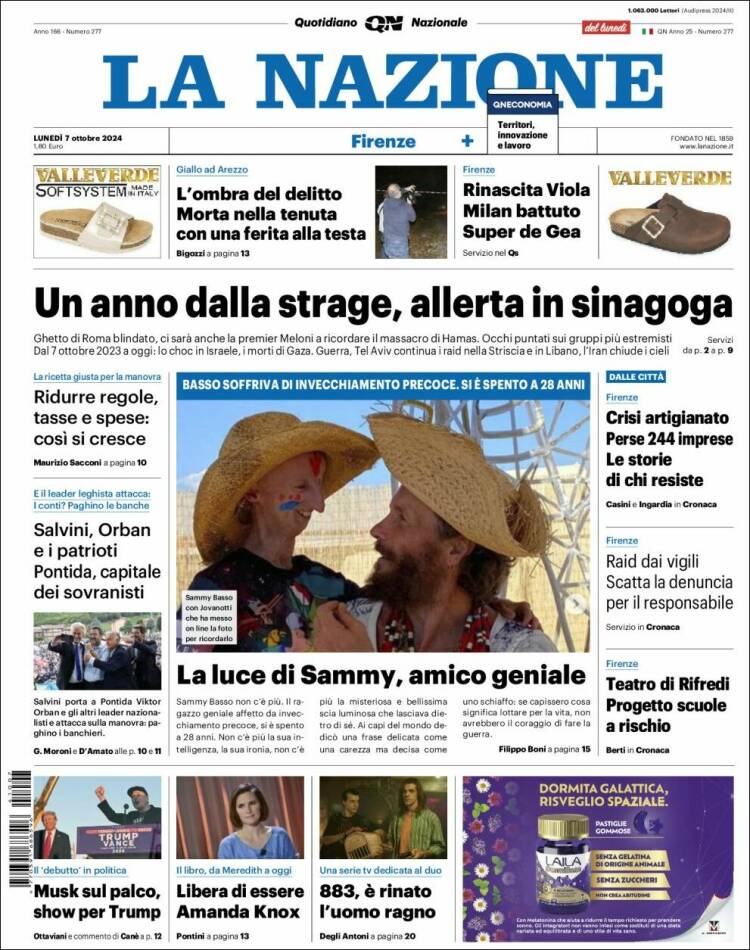 Portada de La Nazione (Italia)