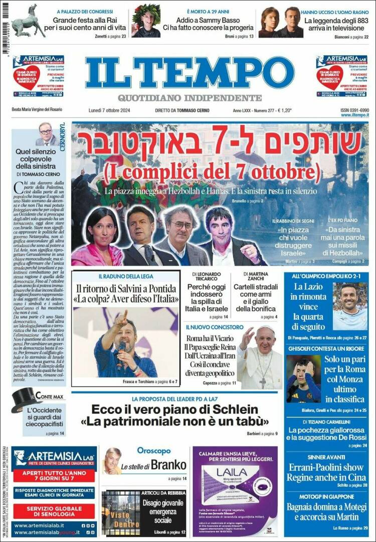 Portada de Il Tempo (Italia)