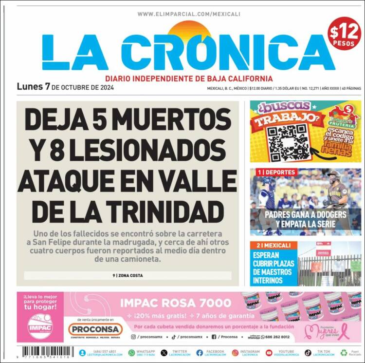 Portada de La Crónica de Baja California (México)