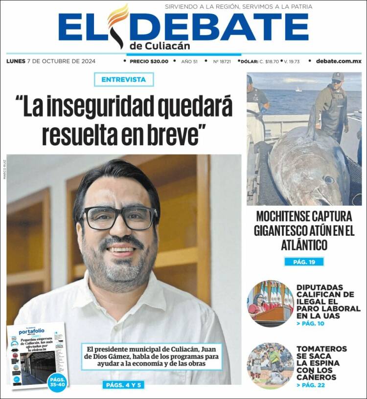 Portada de El Debate de Culiacán (México)