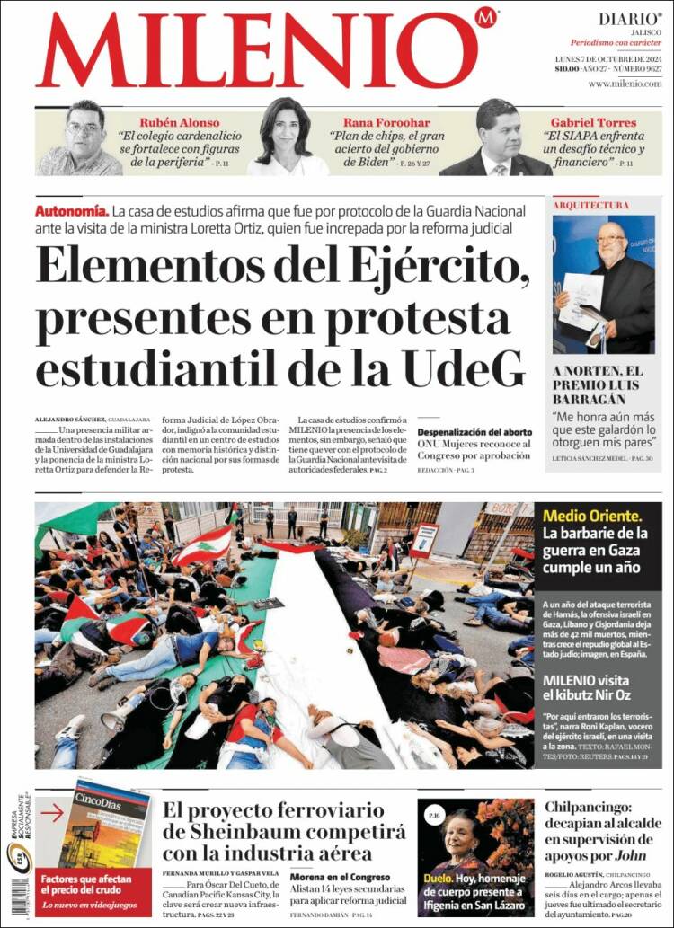 Portada de Milenio - Jalisco (México)