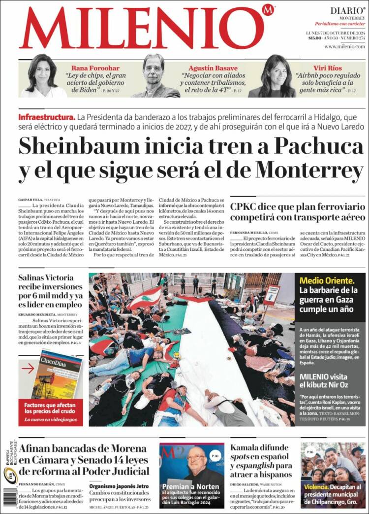 Portada de Milenio de Monterrey (México)