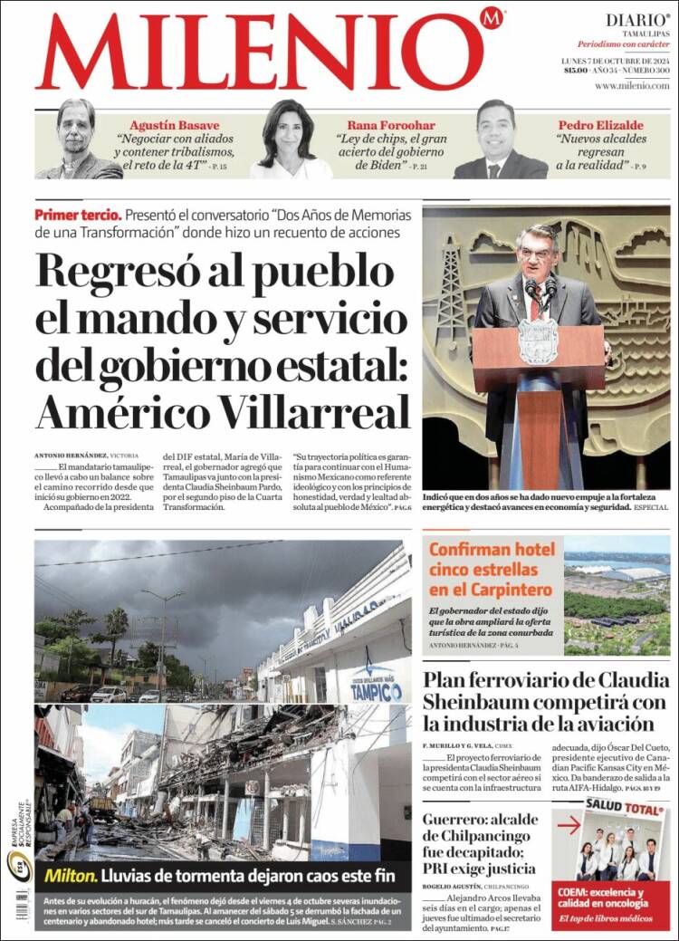 Portada de Milenio - Tamaulipas (México)