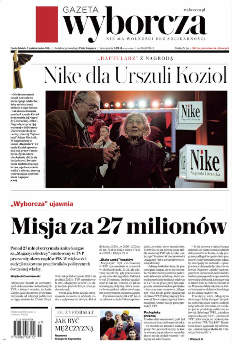 Portada de Gazeta Wyborcza (Polonia)