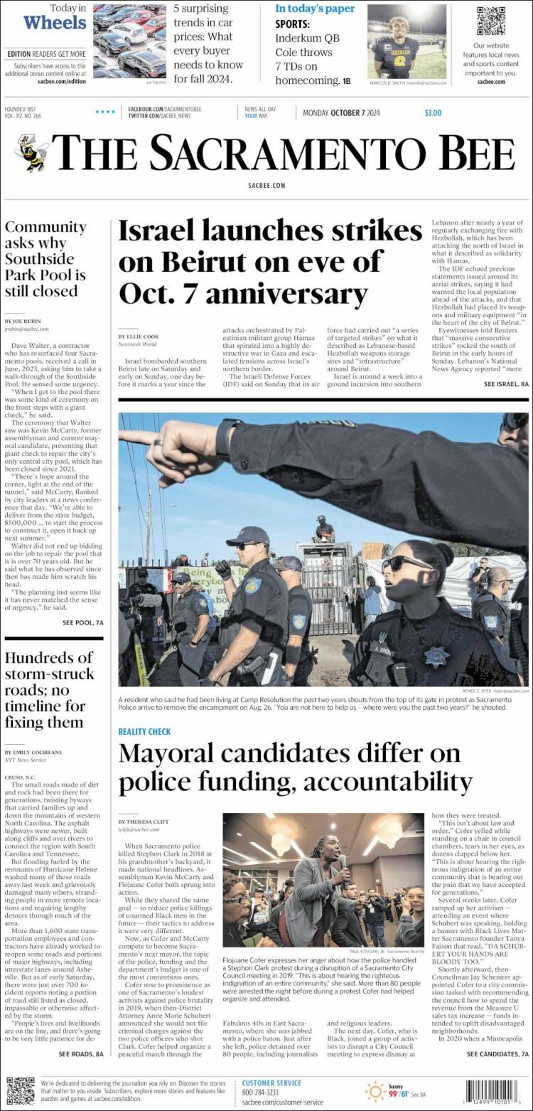 Portada de The Sacramento Bee (USA)