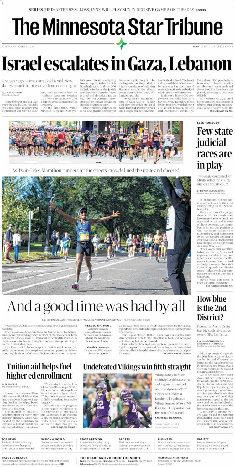 Portada de Star Tribune (USA)