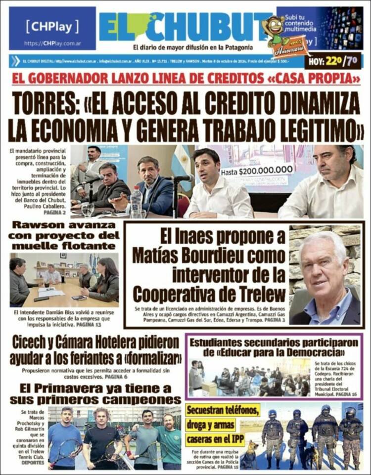 Portada de El Chubut (Argentina)