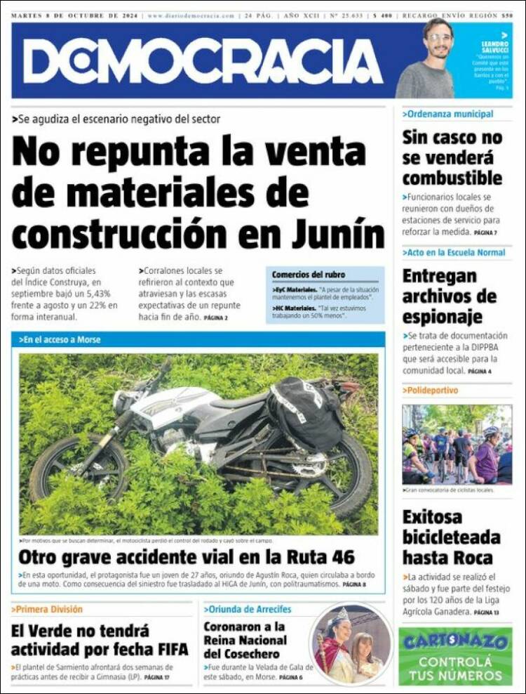 Portada de Diario Democracia (Argentina)