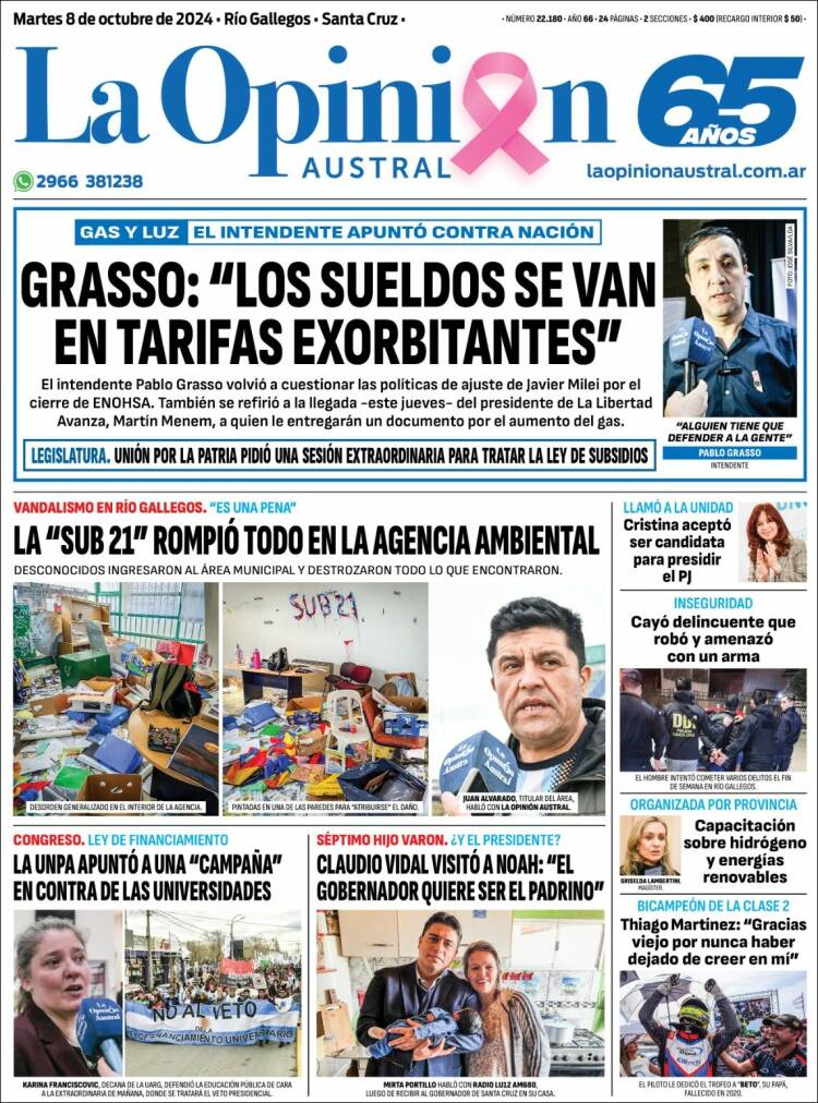 Portada de La Opinión Austral (Argentina)
