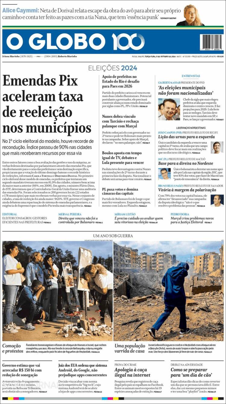 Portada de O Globo (Brasil)