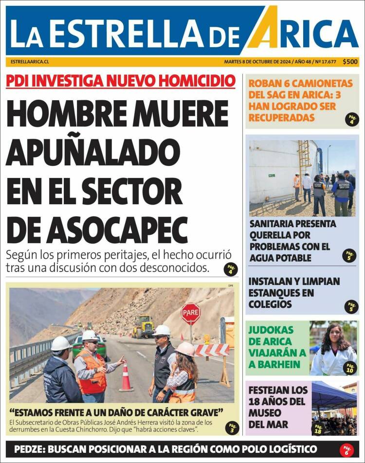 Portada de La Estrella de Arica (Chile)