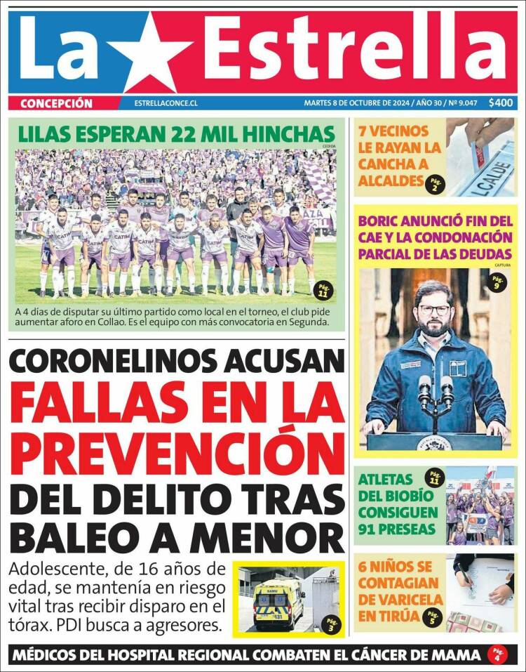 Portada de La Estrella de Concepción (Chile)