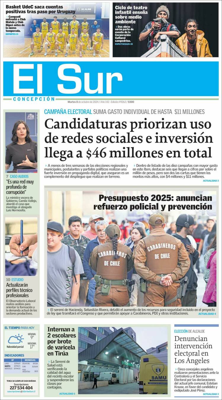Portada de El Sur (Chile)