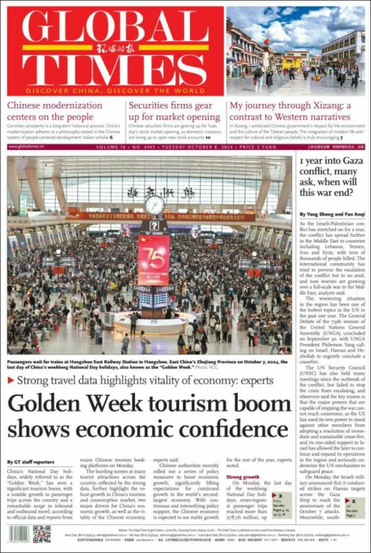 Portada de The Global Times (China)