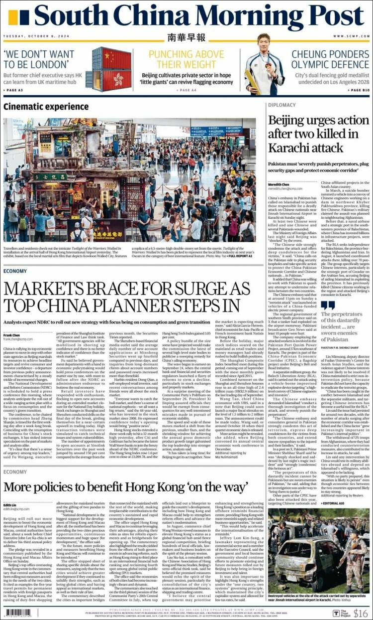 Portada de South China Morning Post (China)