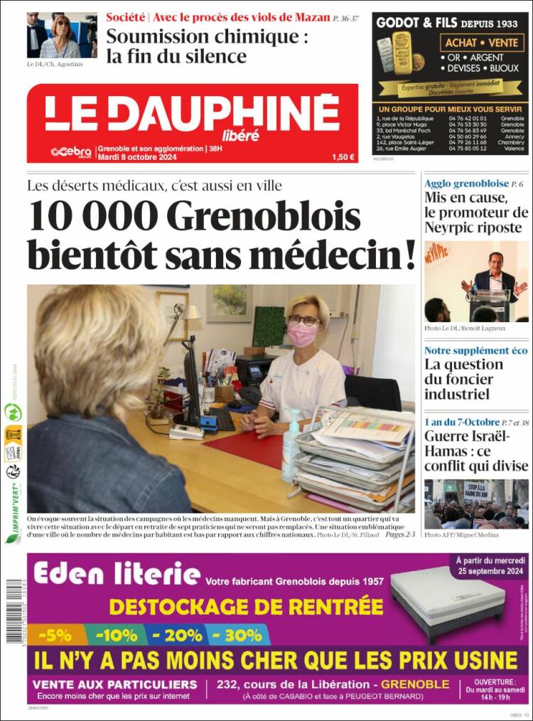 Portada de Le Dauphiné Libéré (Francia)