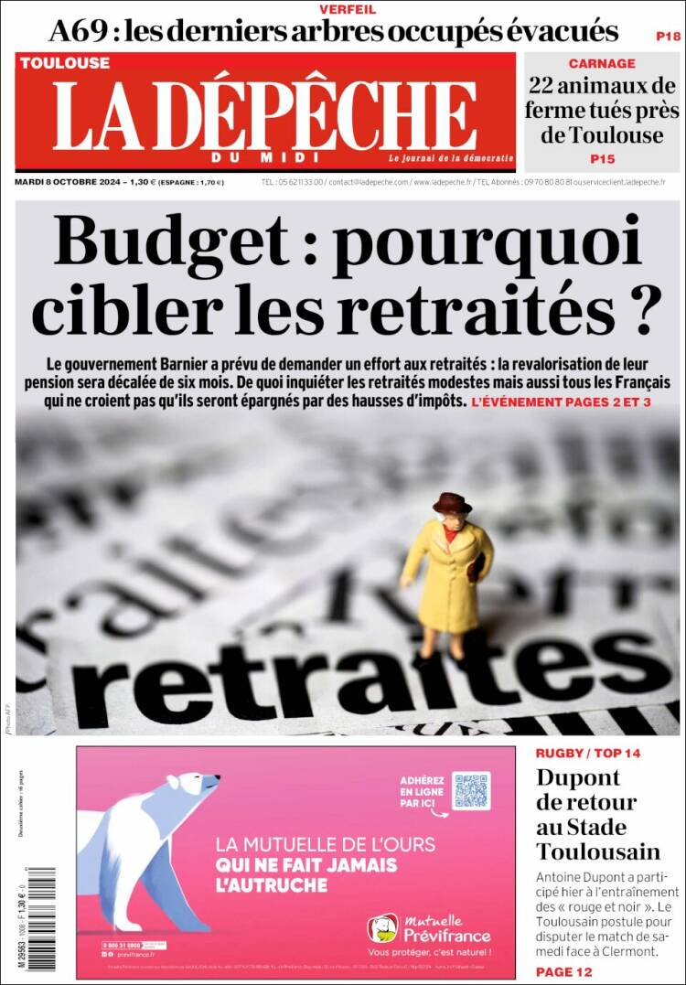 Portada de La Dépêche du Midi (Francia)