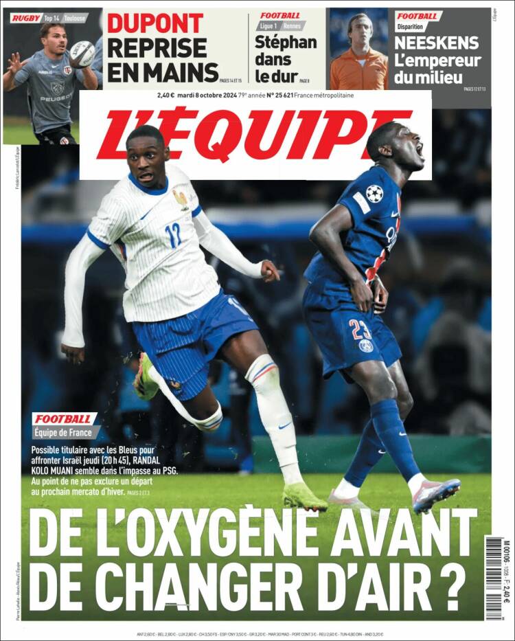 Portada de L'Equipe (Francia)