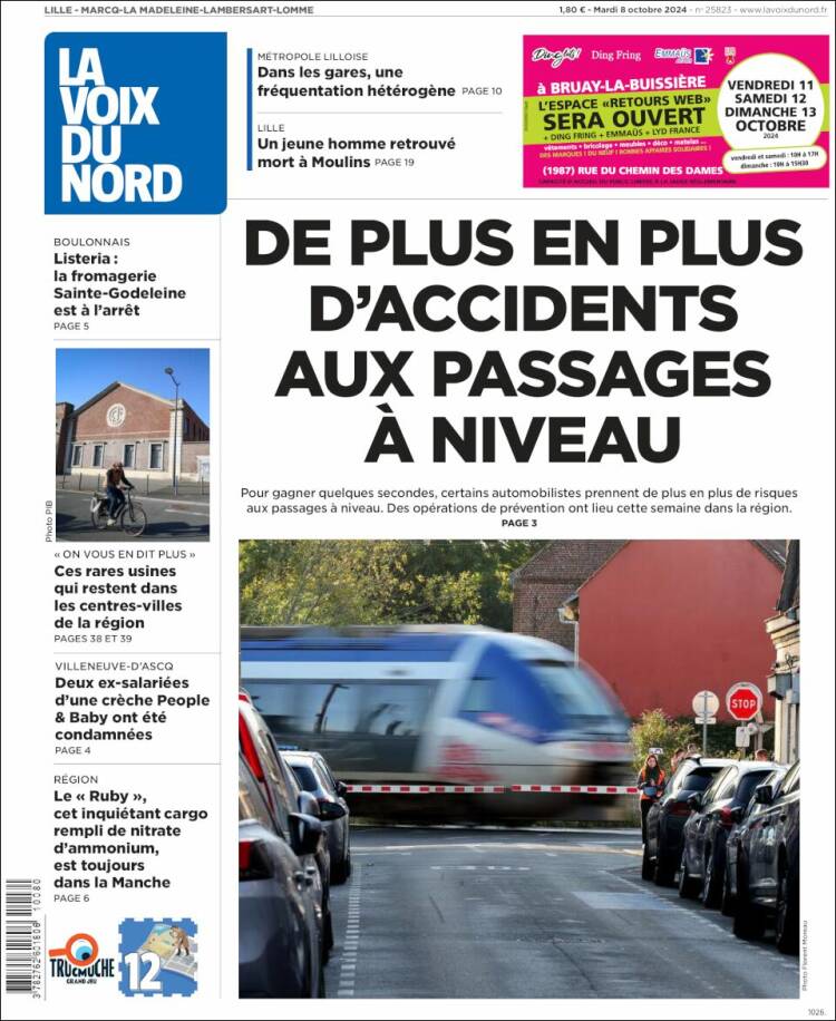Portada de La Voix du Nord (Francia)