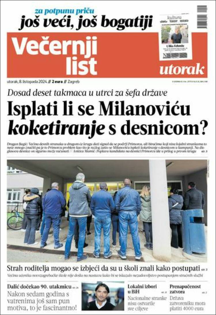 Portada de Večernji (Croacia)