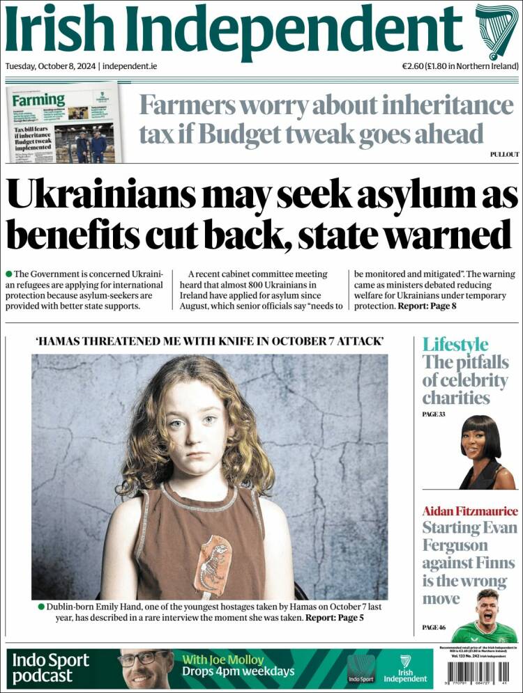 Portada de Irish Independent (Irlanda)