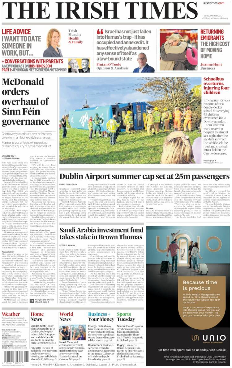Portada de Irish Times (Irlanda)