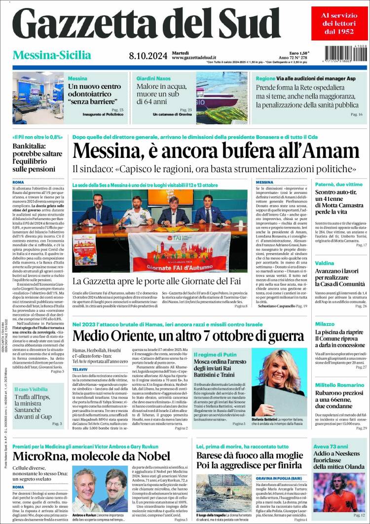 Portada de Gazzetta del Sud (Italia)