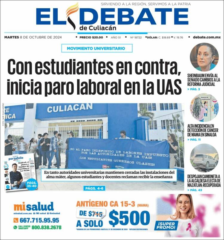 Portada de El Debate de Culiacán (México)