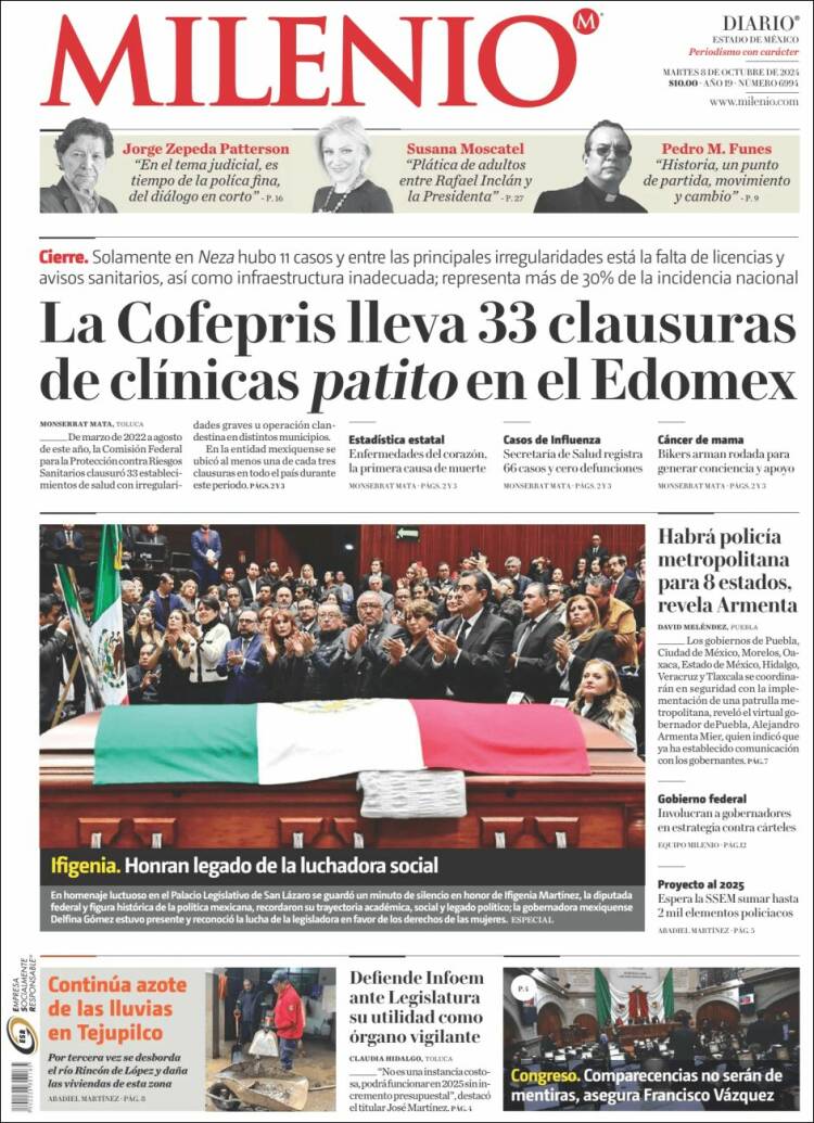 Portada de Milenio - Estado de México (México)