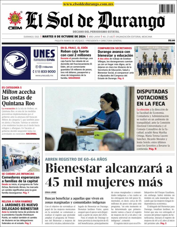 Portada de El Sol de Durango (México)